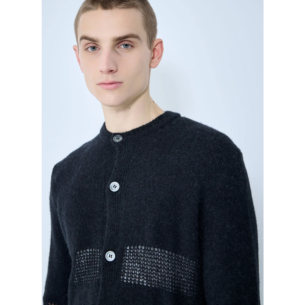 Our Legacy Contrast Gebreide Vest Knoop-Up Sweater Black Heren