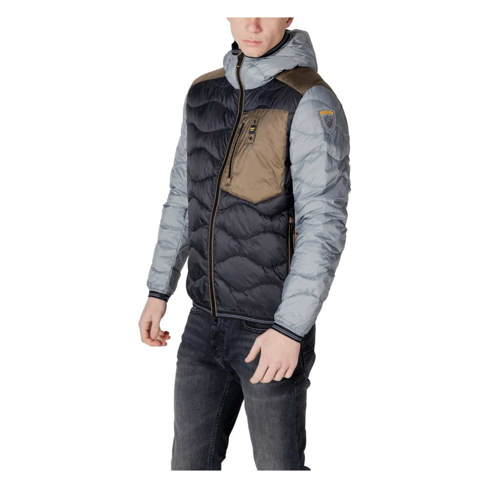 Blauer Zwarte Hoodie met Rits en Zakken Multicolor Heren