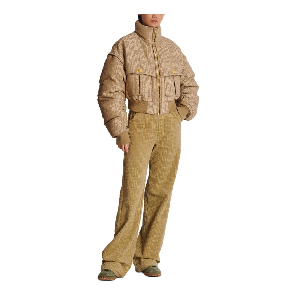 Balmain PB Labyrinth cropped jacquard bomber Beige Dames