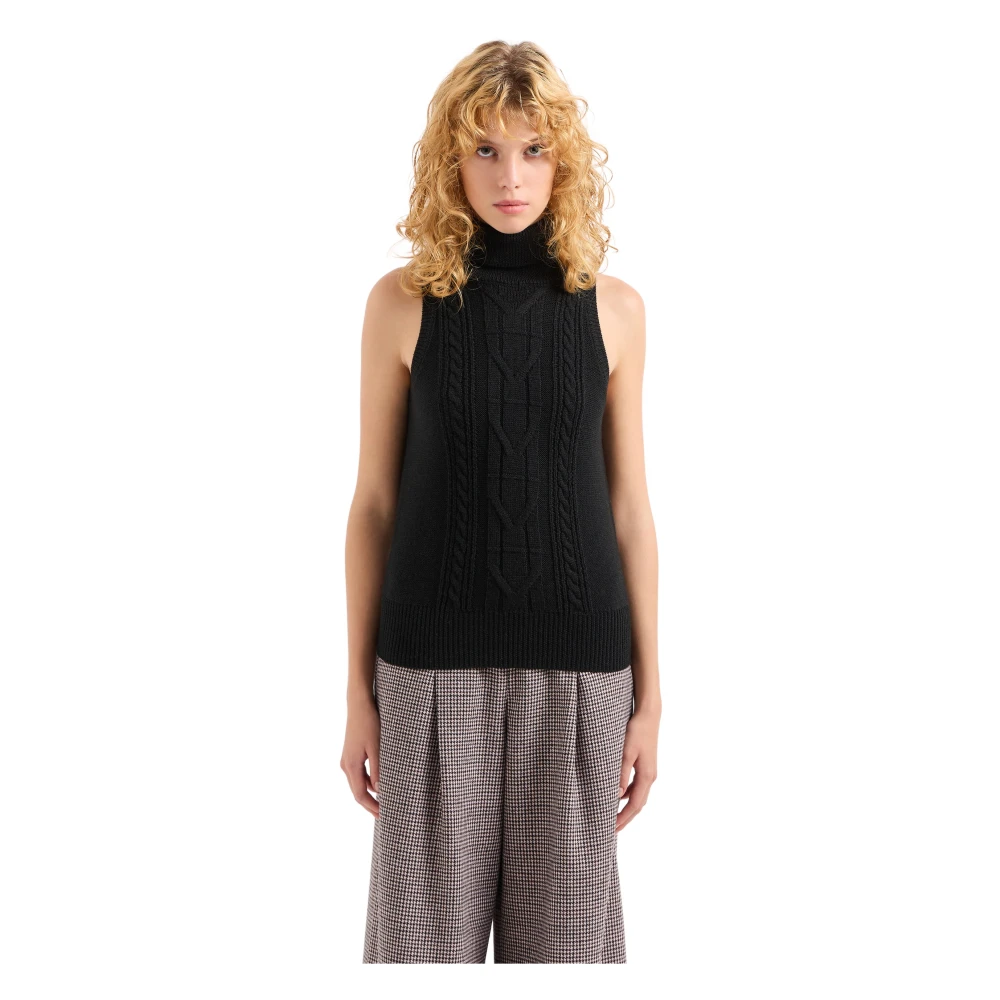 Armani Exchange Wol Blend Tricot gebreide trui met turtleneck Black Dames