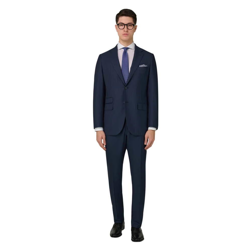 Boggi Milano Hombre Azul - Traje De Raya Diplomática En Lana Y Seda - Suits - 2XL