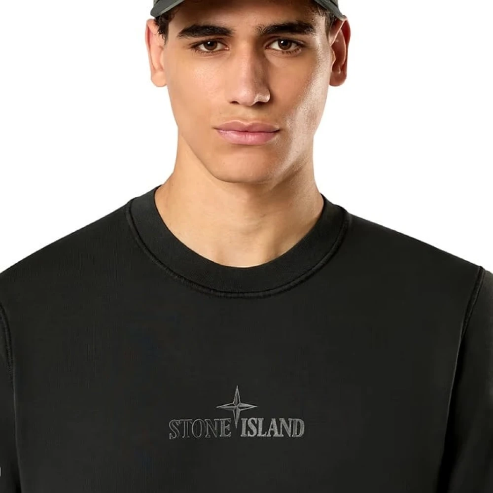 Stone Island Katoen Fleece Crewneck Sweatshirt Lood Grijs Black Heren
