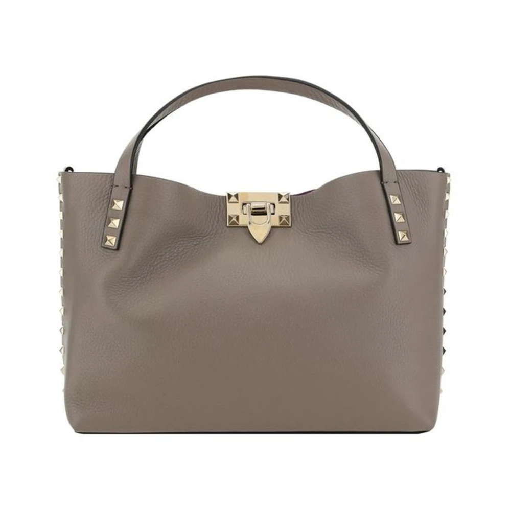 Valentino Garavani Gestikte Leren Tote Tas met Verstelbare Band Gray Dames