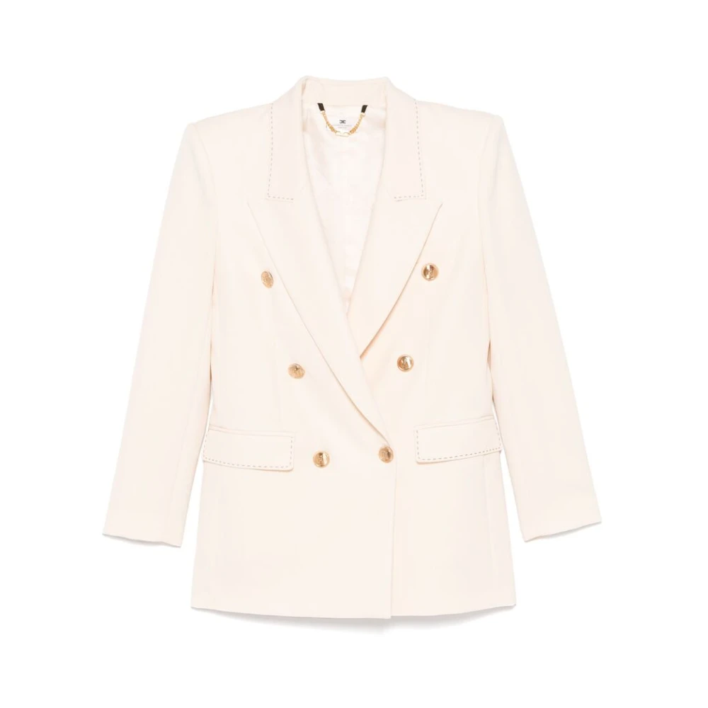 Elisabetta Franchi Beige Double-Breasted Jas met Klepzakken Beige Dames
