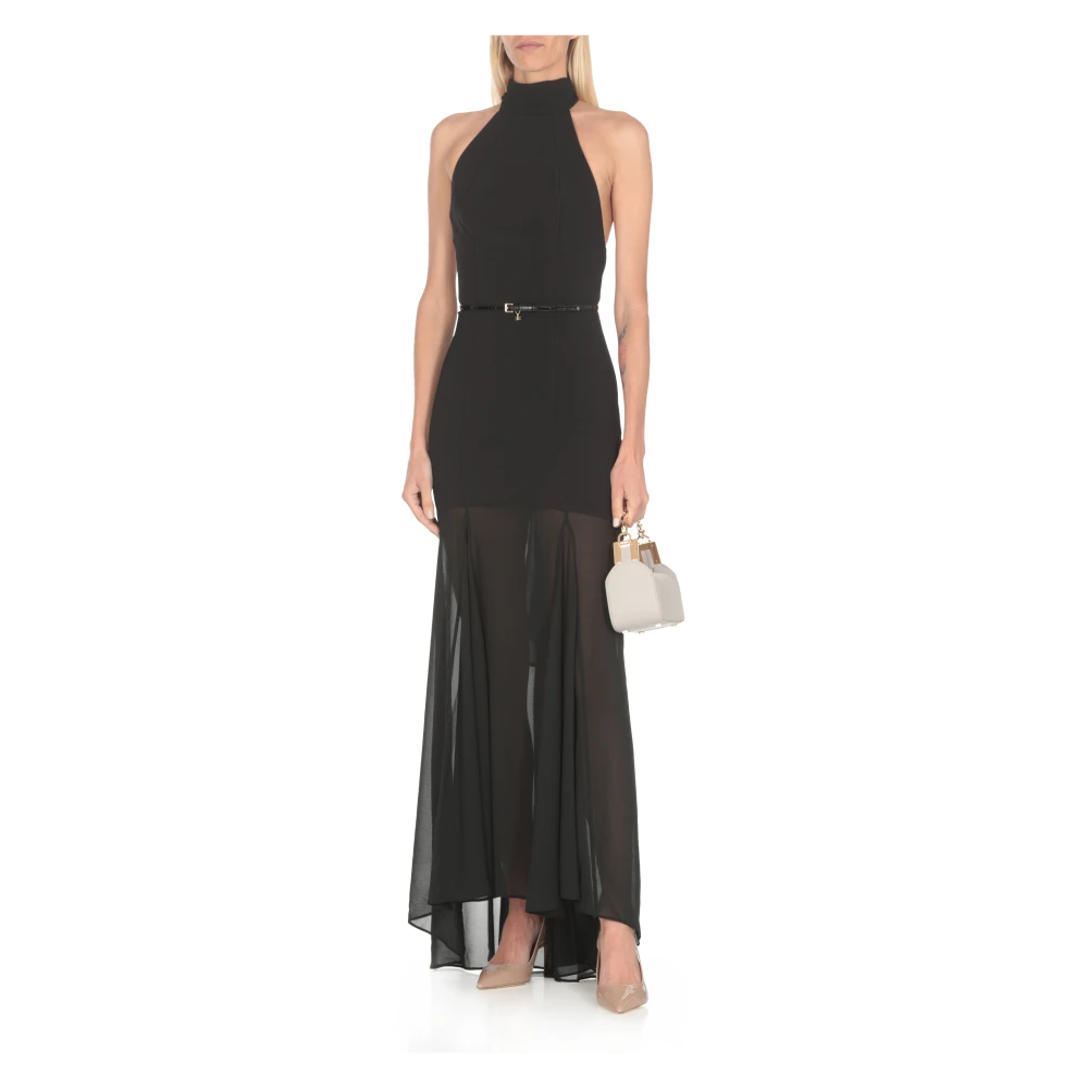 Elisabetta Franchi Zwarte Rode Loper Jurk Amerikaanse Halslijn Black Dames