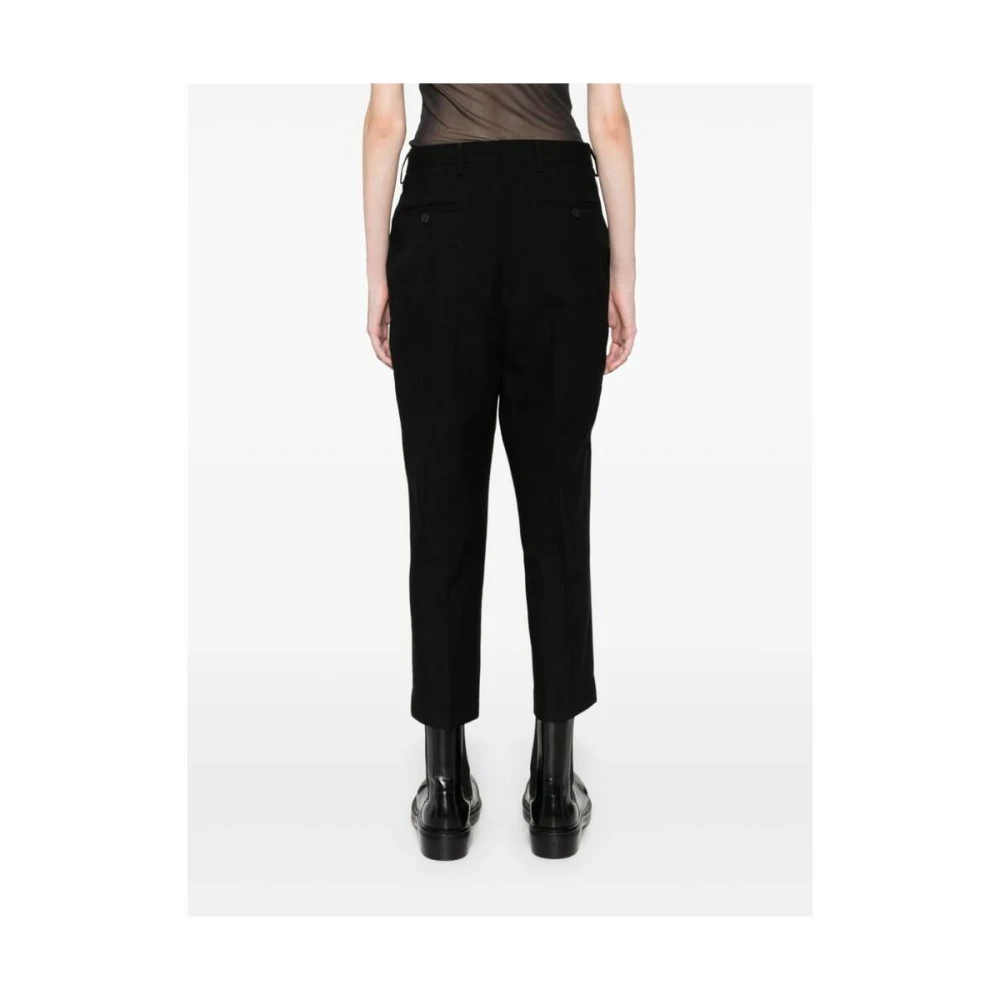 Rick Owens Zwarte Wol Textuur Taps Toelopende Broek Black Dames