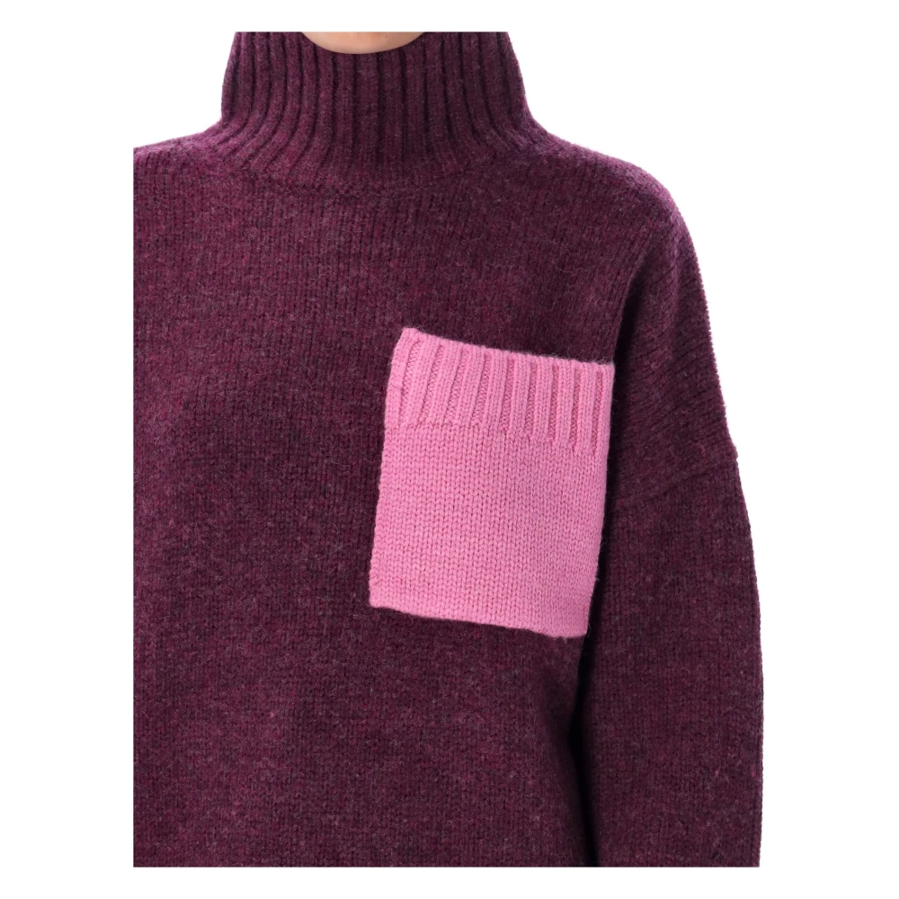 JW Anderson Plum Patch Pocket High Neck Gebreide kleding Purple Dames