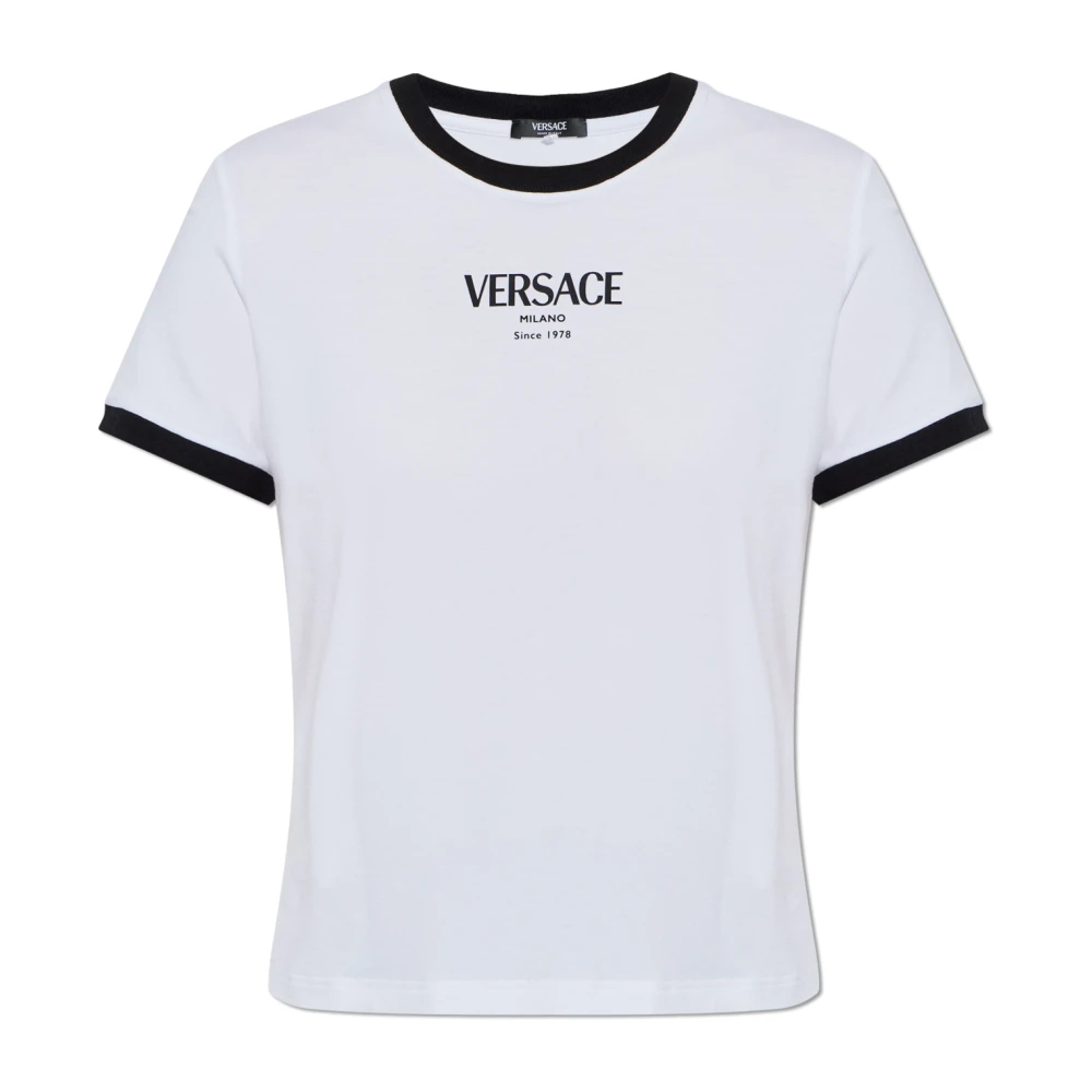 Versace , T-Shirts, Female, White, L, Stretch Viscose-Jersey T-Shirt