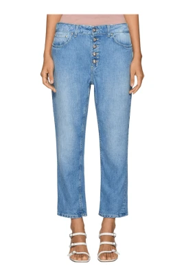 Klassiska denimjeans med juvelknappar