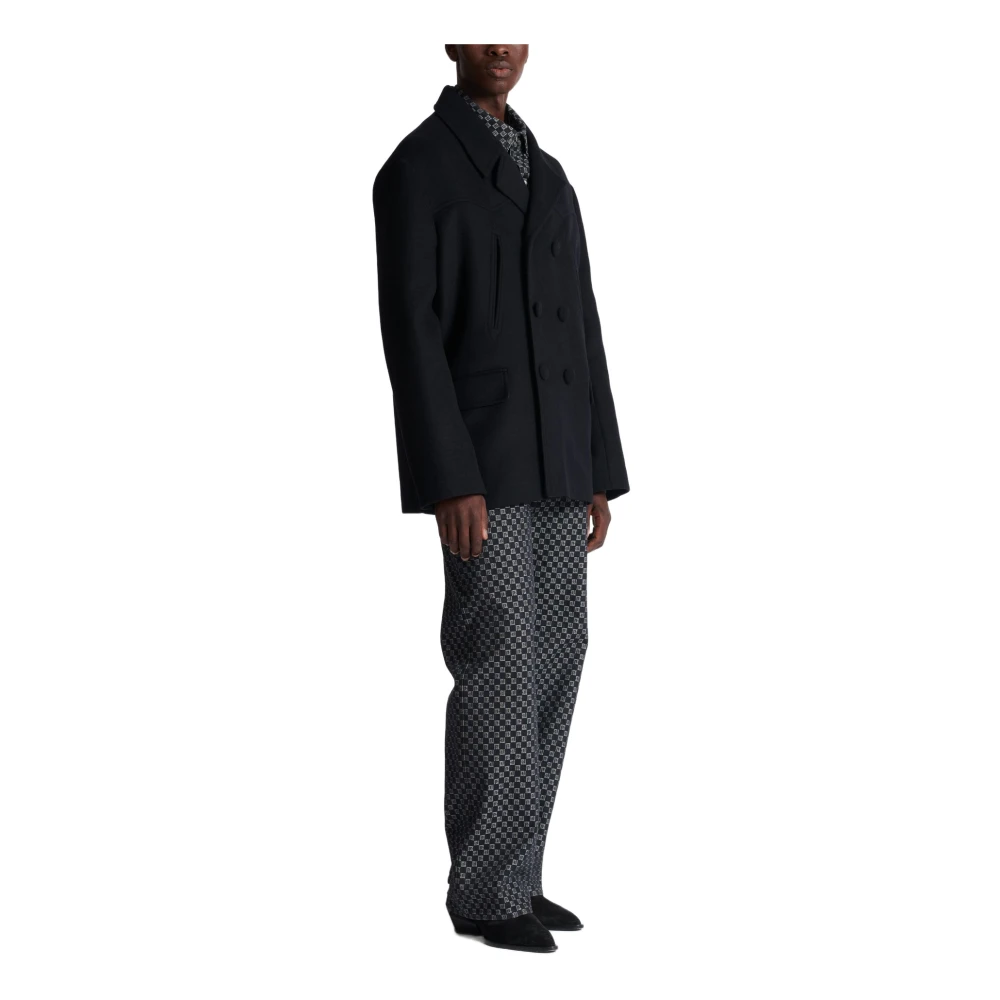 Balmain Wol en Kasjmier Peacoat Black Heren
