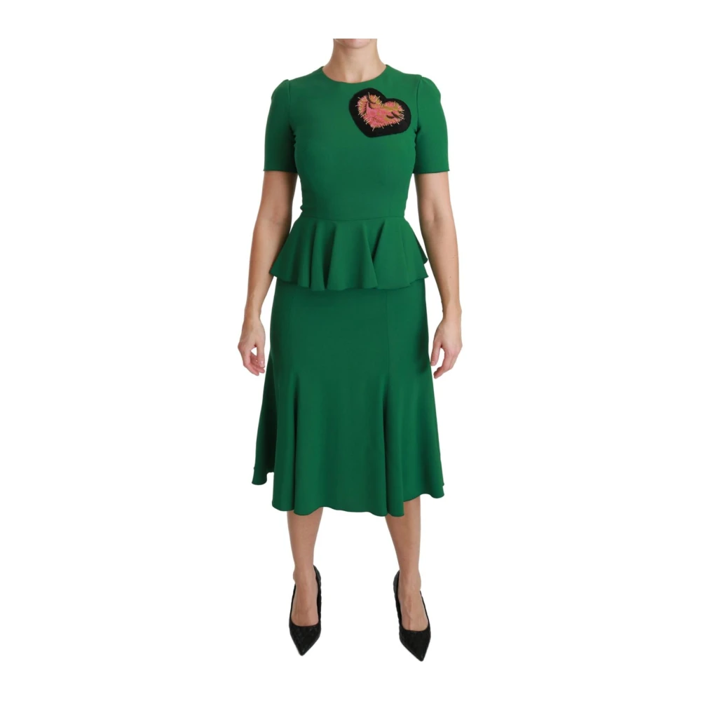 Dolce & Gabbana Women's Green Heart Patch Peplum Dress