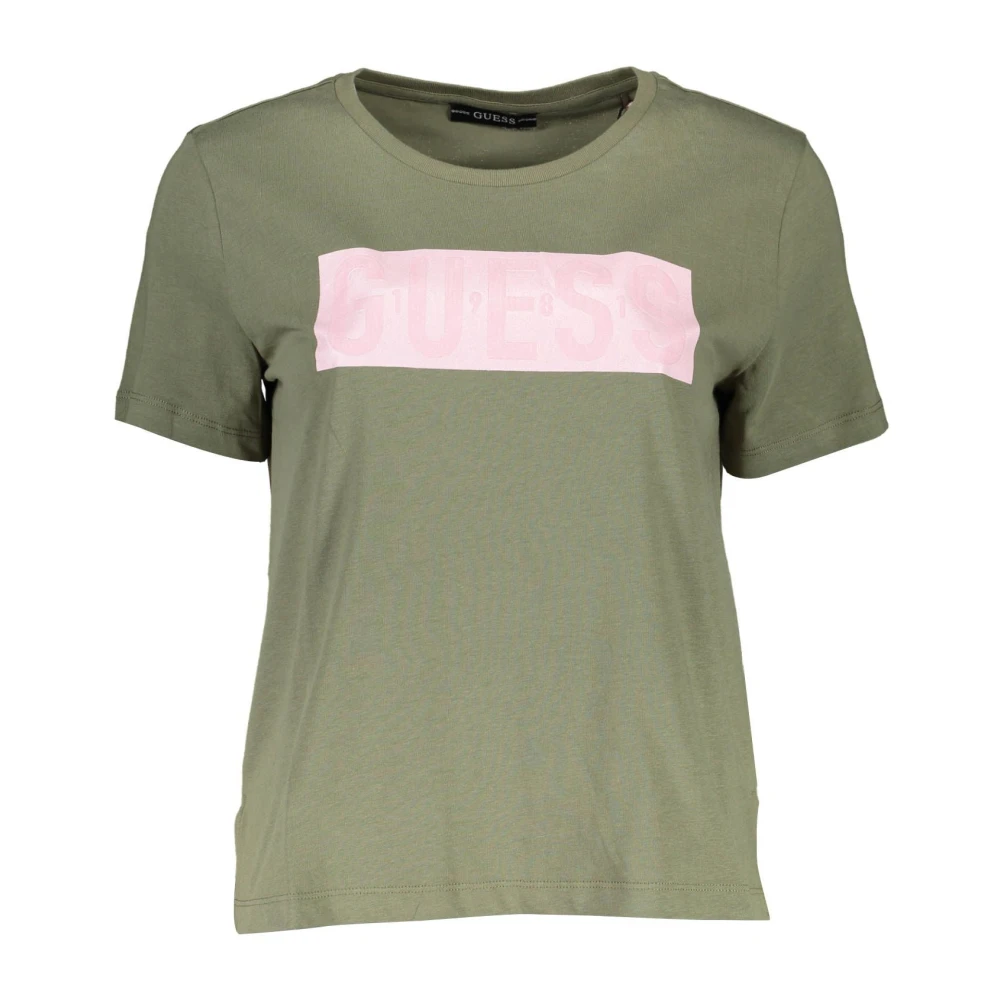 Guess Groene Katoenen Tops & T-Shirt Korte Mouw Logo Print Green Dames