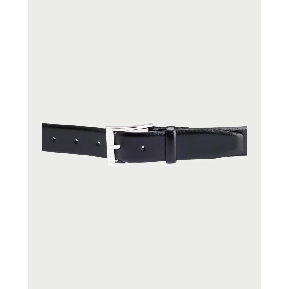Hugo Boss Elegante Leren Riem met Zilveren Gesp Black Heren