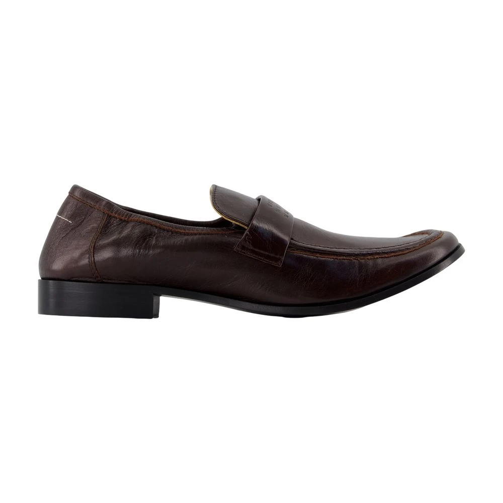 Mm6 Maison Margiela Men's Brown Loafers, 7 Uk, Penny Strap Leather Loafers