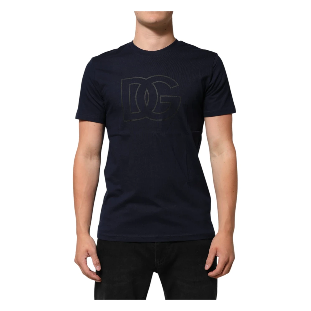 Dolce & Gabbana Men's Dark/Blue Dg Logo Print Top
