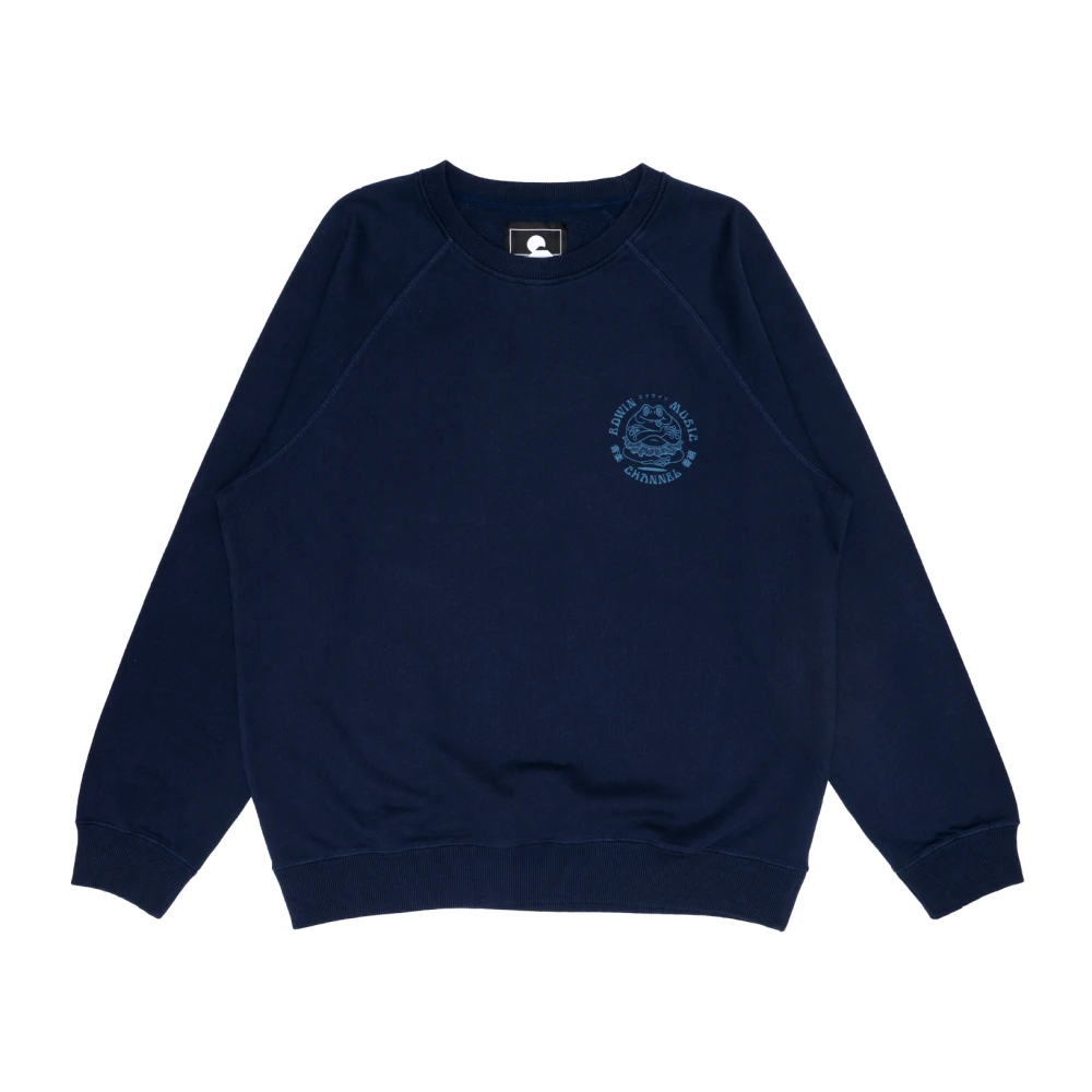 Edwin Katoenen Oversized Sweatshirt Music Channel Blue Heren