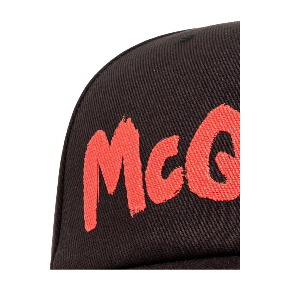 alexander mcqueen Zwart Logo Print Gebogen Peak Hoed Black Heren