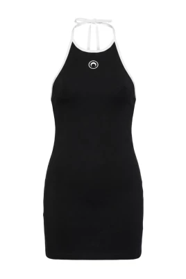 Moon Logo Ribbad Jersey Halter Kort Klänning