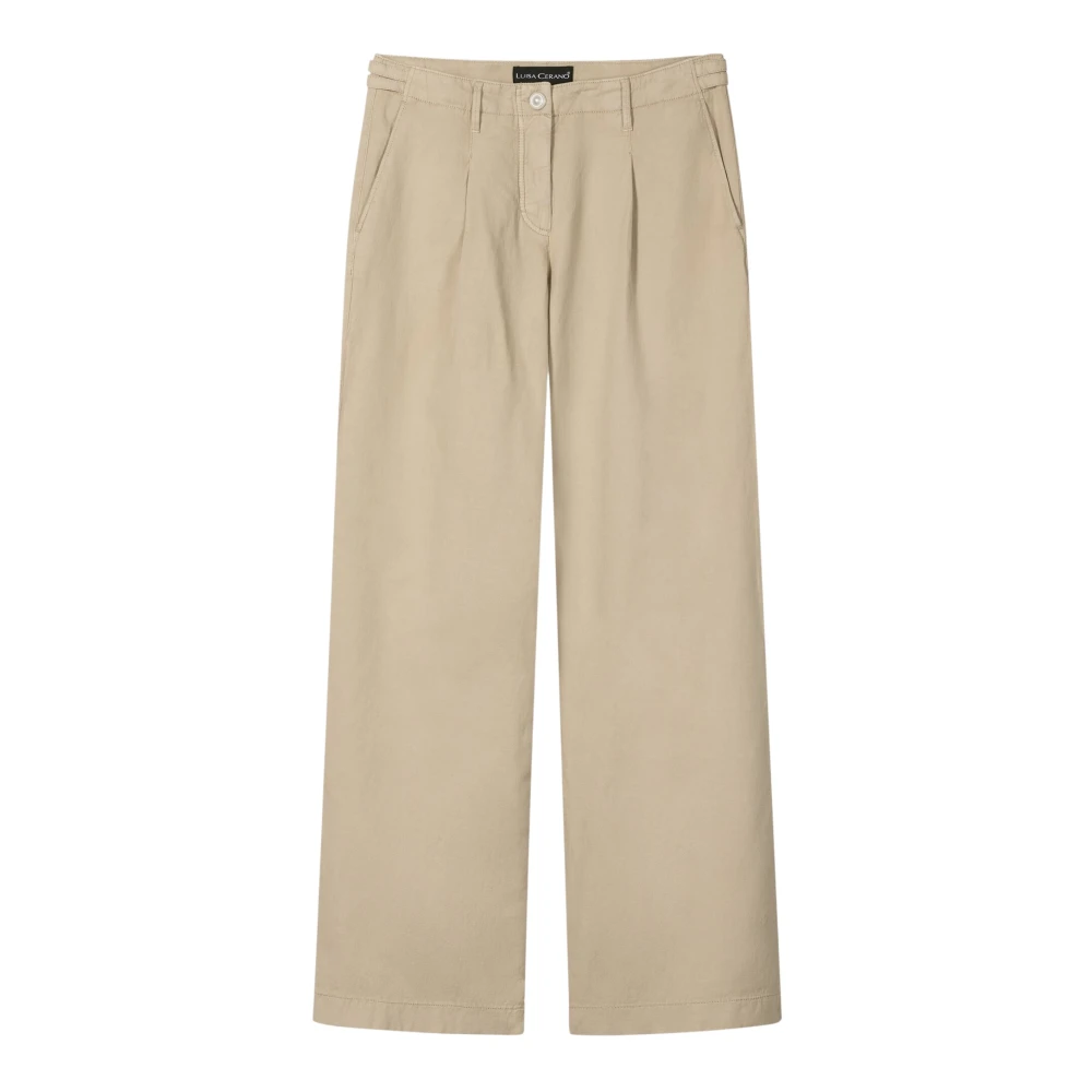 Luisa Cerano Women's Beige Jeans-Look Wide-Leg Chino - Wide Trousers - Xl - Trousers