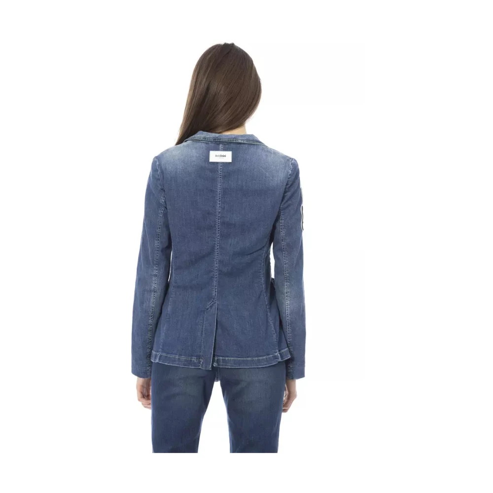 Baldinini Trendy Blauw Denim Jack met Patches Blue Dames