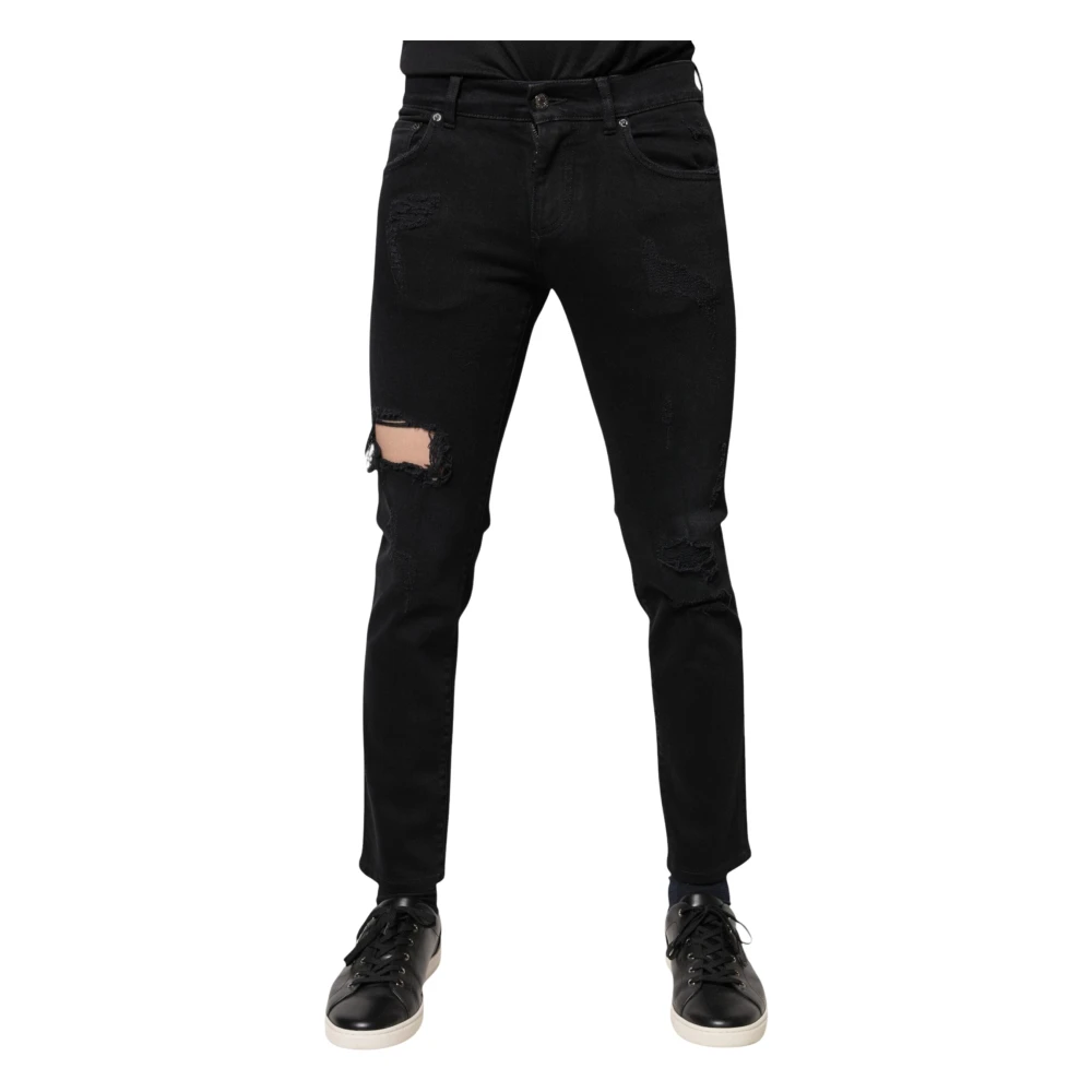 Dolce & Gabbana Men's Black Tattered Skinny Denim Jeans - Slim Fit Jeans - S - Jeans