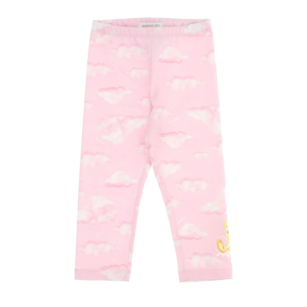 Monnalisa Girls Pink Leggings, 8 Y, Leggings In Jersey Di Cotone Stampa Nuvole