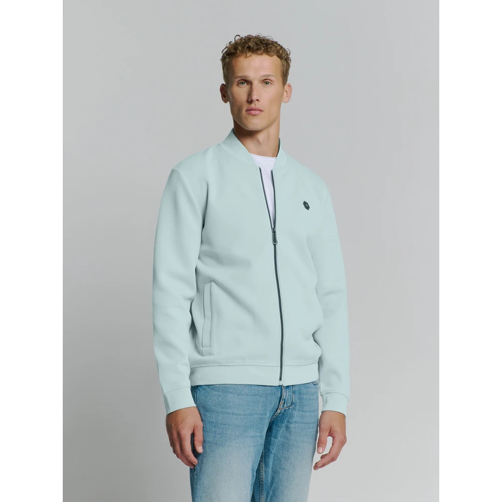 No Excess Pique Bomber Full Zip Sweater Blue Heren