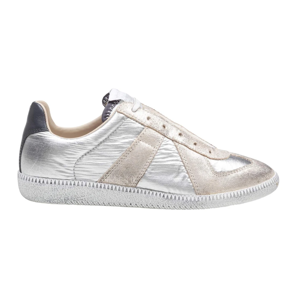 Maison Margiela Women's Gray Sneakers,, Metallic Leather Trainers Silver/Gold Size 5