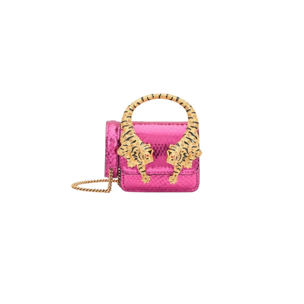 Roberto Cavalli Pink Mini Bags, Female, One Size, Snake-Effect Tiger Phone Case