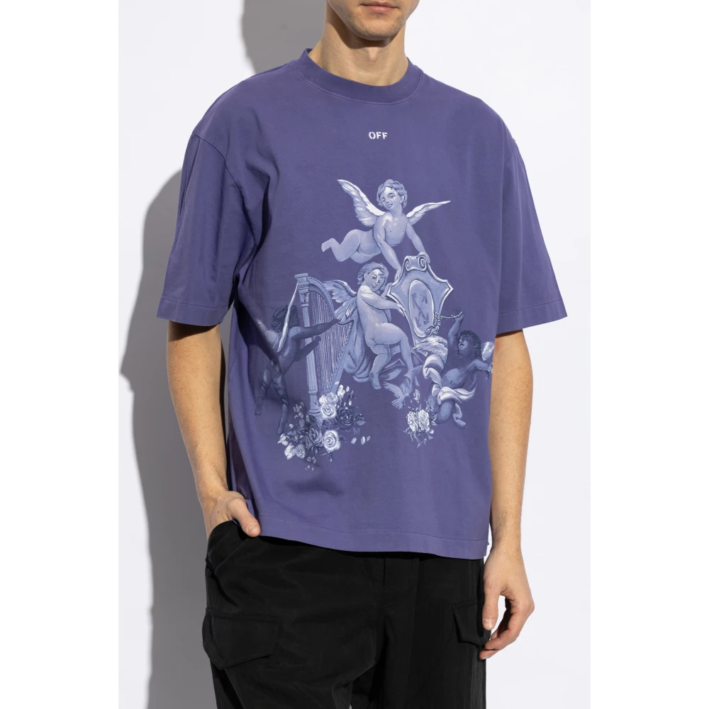 Off White T-shirt met logo Purple Heren