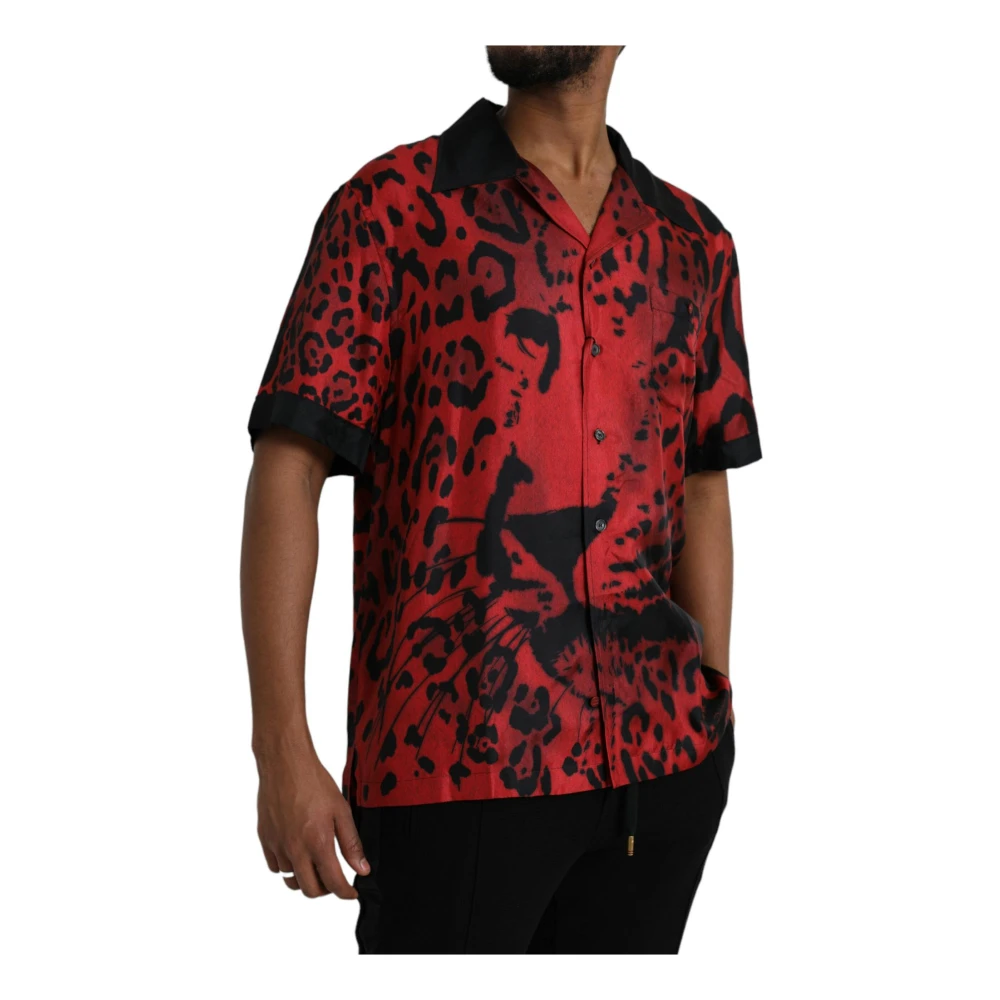 Dolce & Gabbana Rode Luipaard Zijden Knoopshirt Multicolor Heren