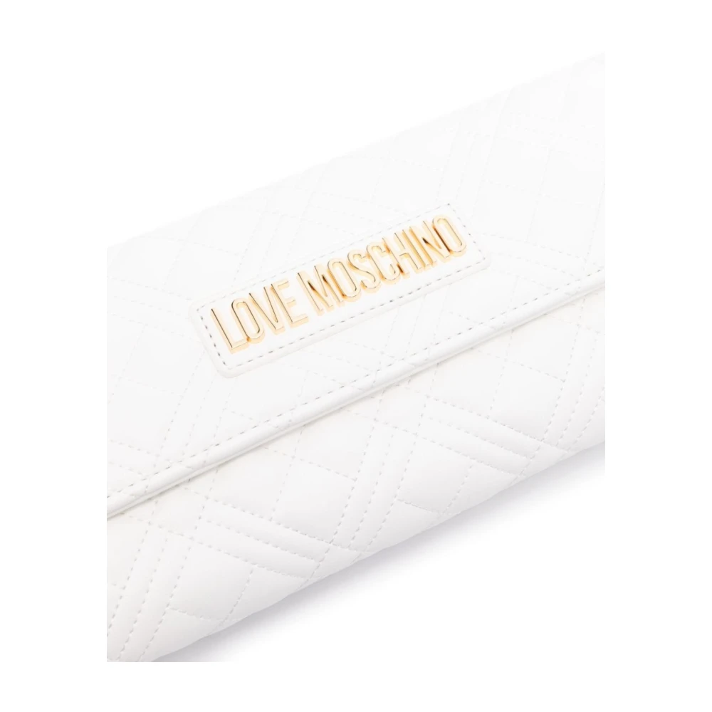 Love Moschino Witte gewatteerde schoudertas met goudkleurig logo White Dames