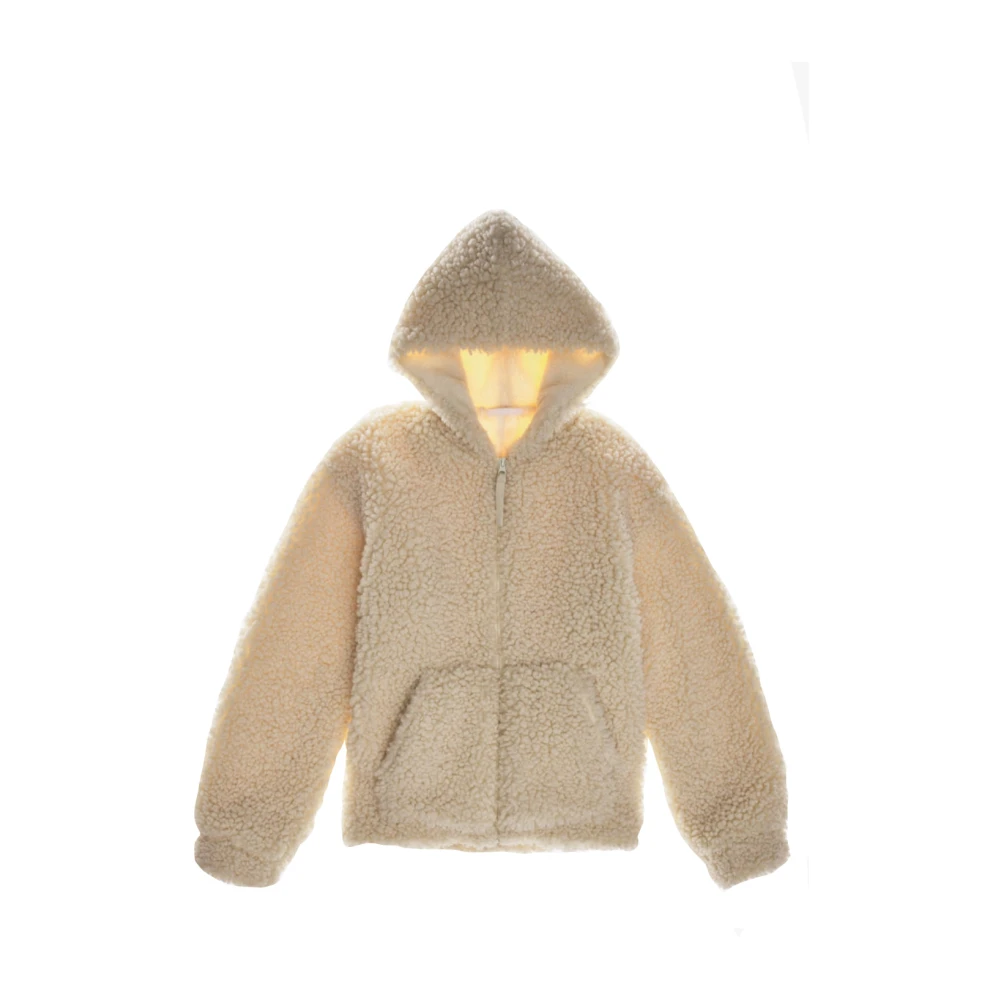 Helmut Lang Fluffy Shearling Hooded Coat White Dames