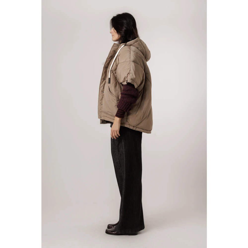 Ottod'Ame Stenen Cape Pufferjas met capuchon Brown Dames