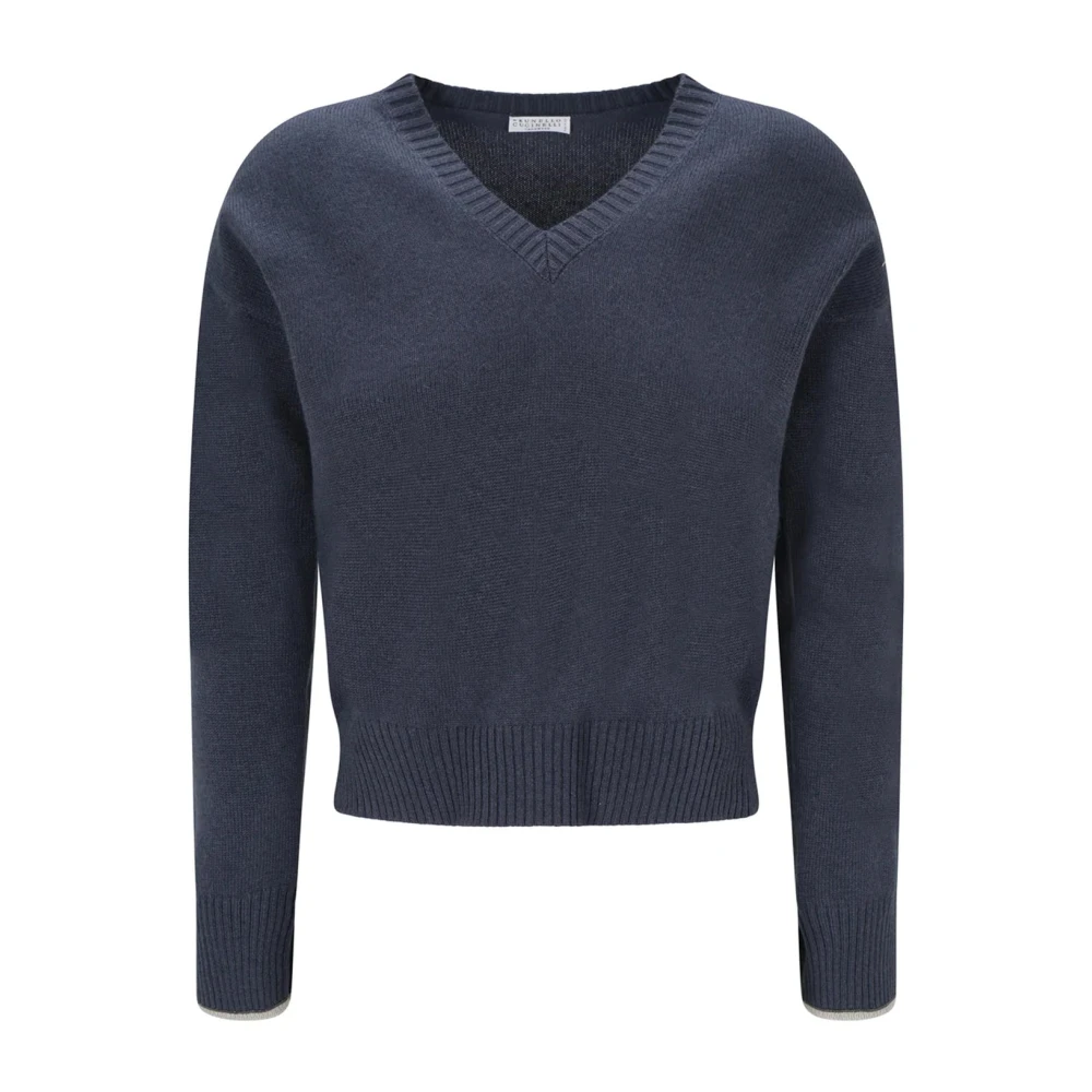 BRUNELLO CUCINELLI Cashmere V Neck Sweater Blue Heren