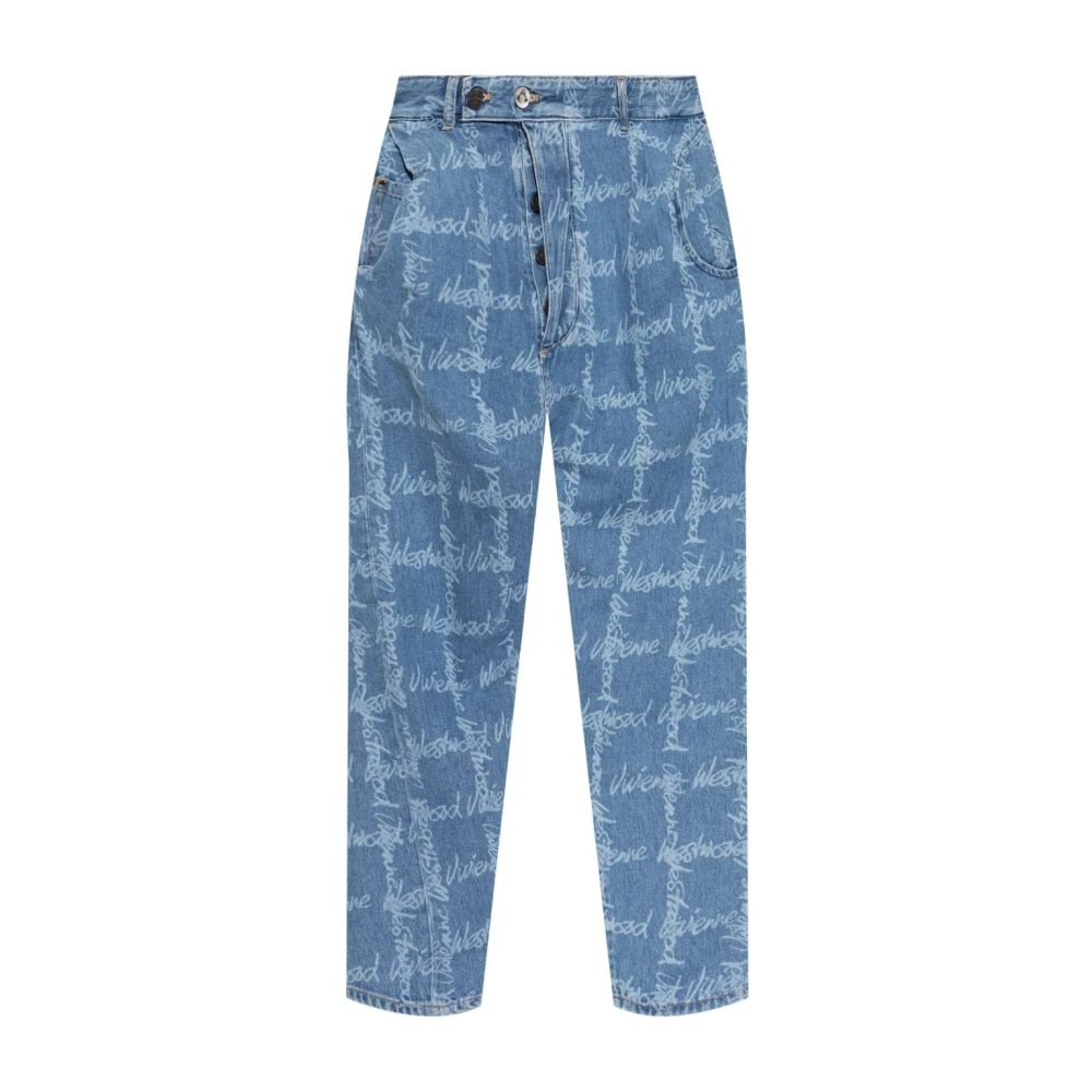 Vivienne Westwood Blauwe Logo Print Jeans Knoopsluiting Blue Heren