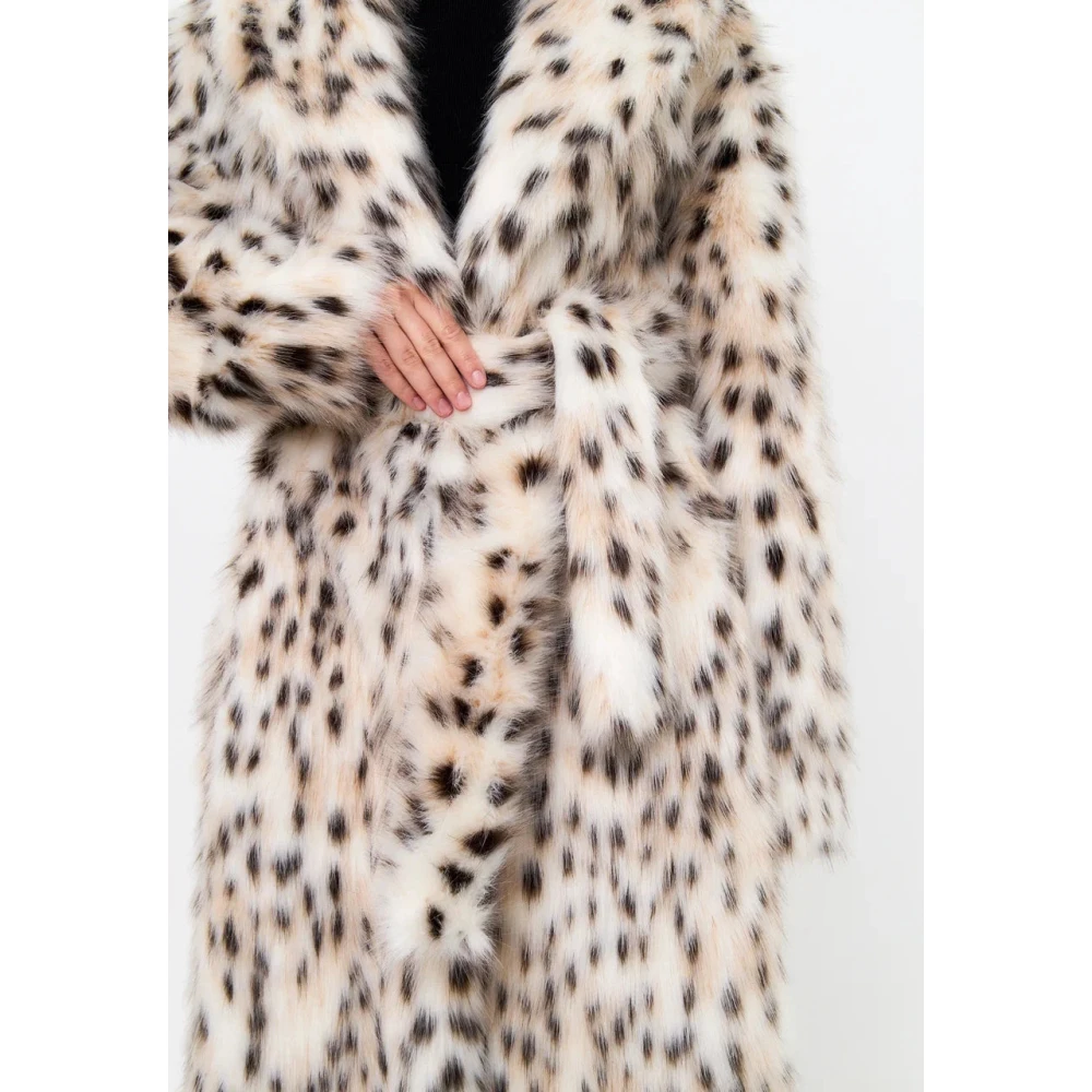 Cesare Gaspari Luxe Gevlekte Nep Lange Jas Beige Dames
