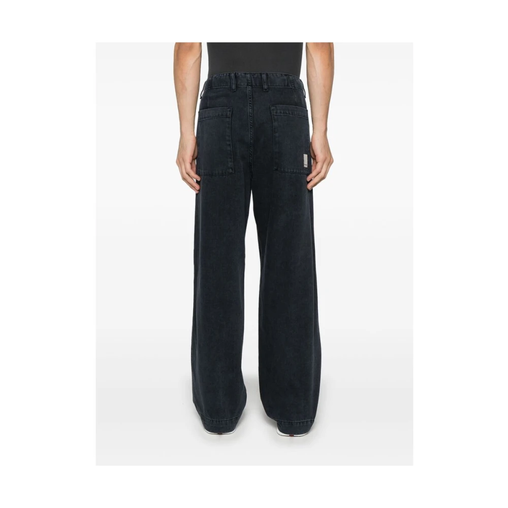 Emporio Armani Zwart Blauw Katoenen Twill Wijde Pijp Broek Black Heren