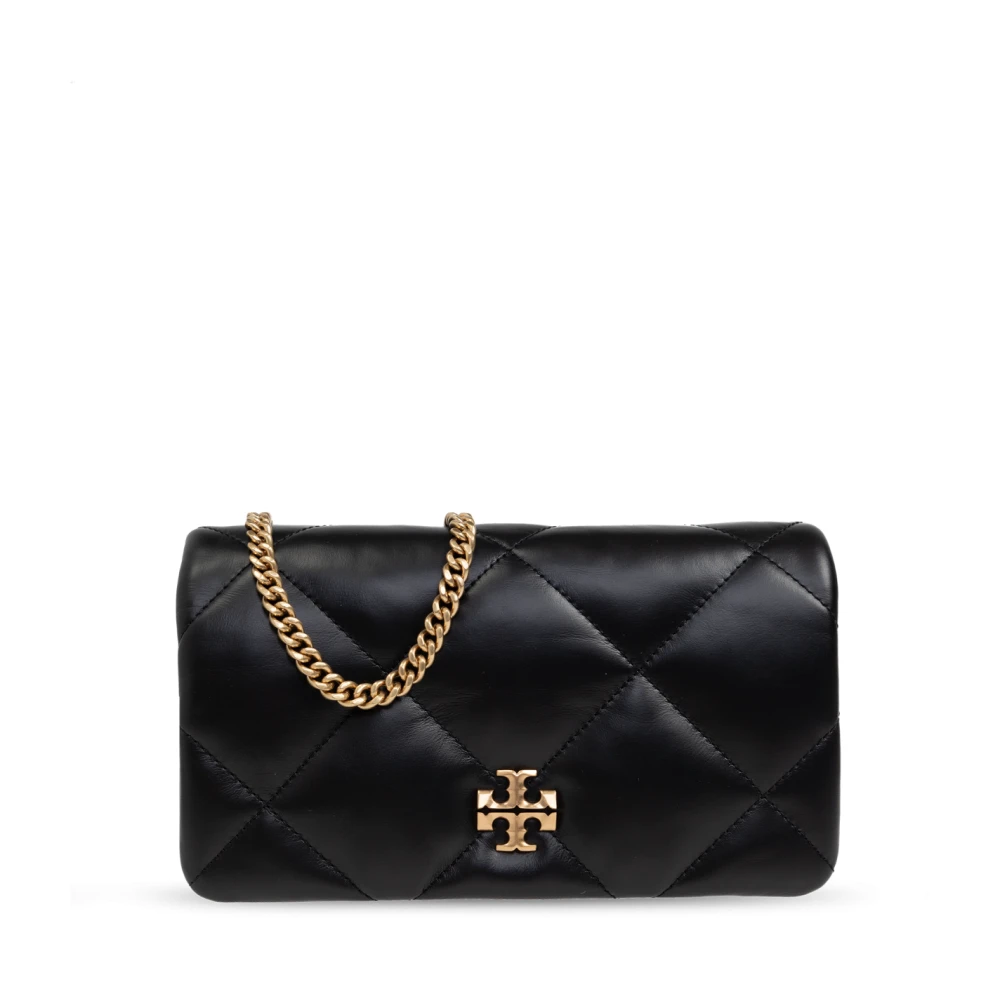 TORY BURCH Diamantgestikte leren portemonnee met ketting Black Dames
