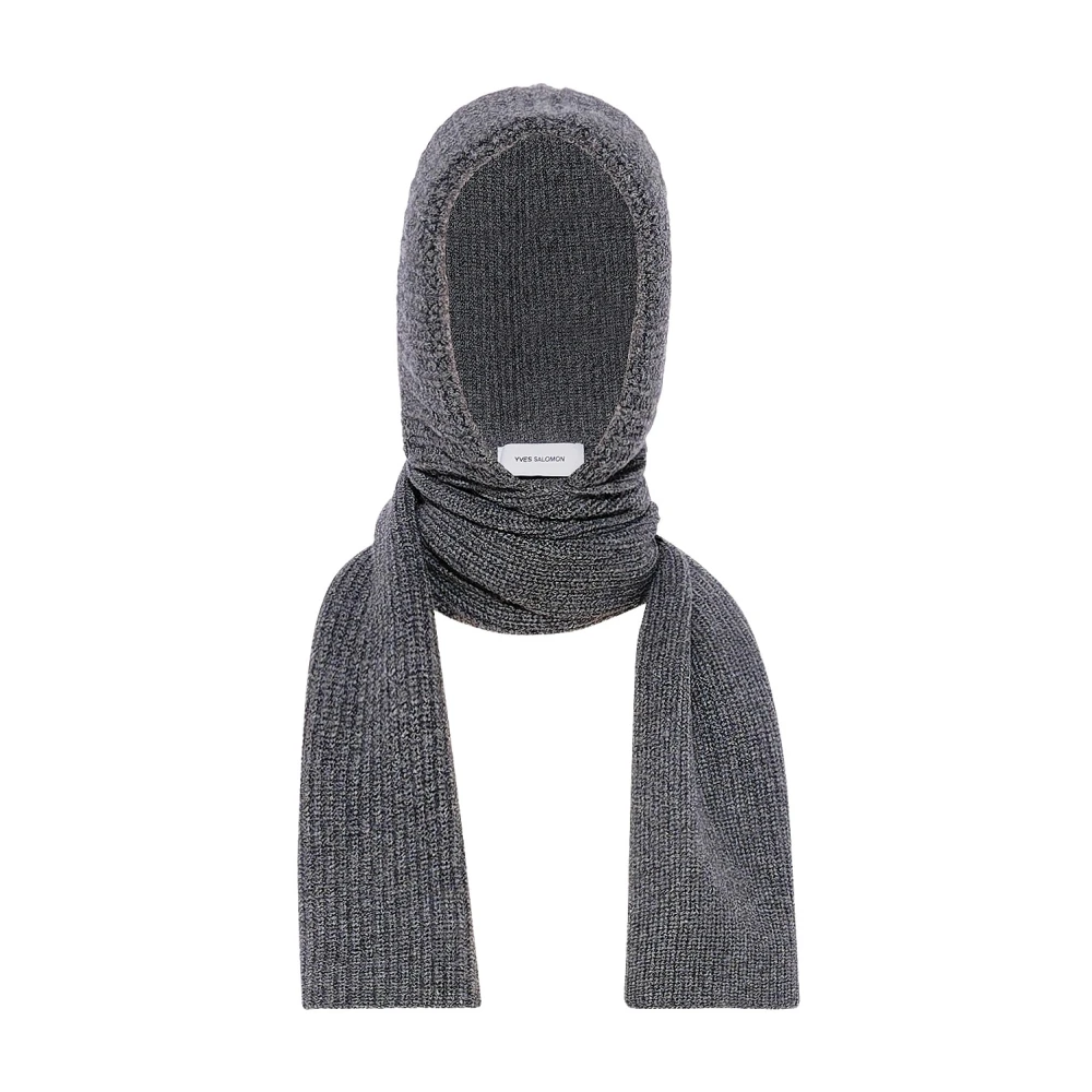 Yves Salomon Women's Gray Winter Scarves, One Size, Cashmere And Wool Knit Hooded Scarf