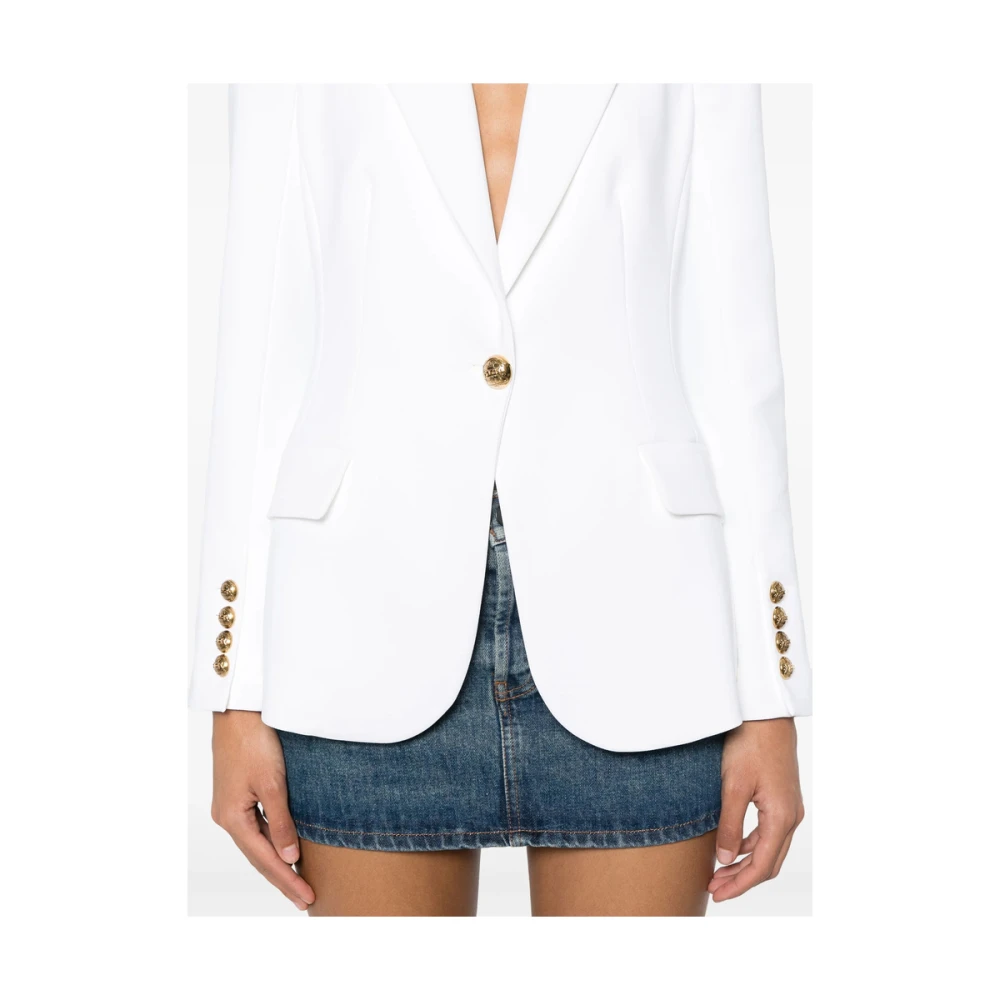 Elisabetta Franchi Witte Geknoopte Tailleur met Schoudervullingen White Dames