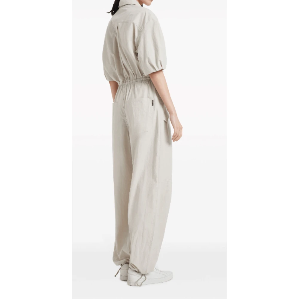 BRUNELLO CUCINELLI Off-White Katoenen Jumpsuit met Pofmouwen Gray Dames