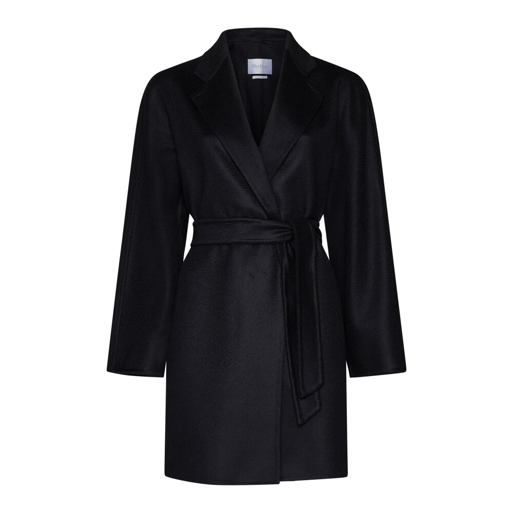 Black Cashmere Coat with Belt and Pockets Max Mara Wool Coats Miinto