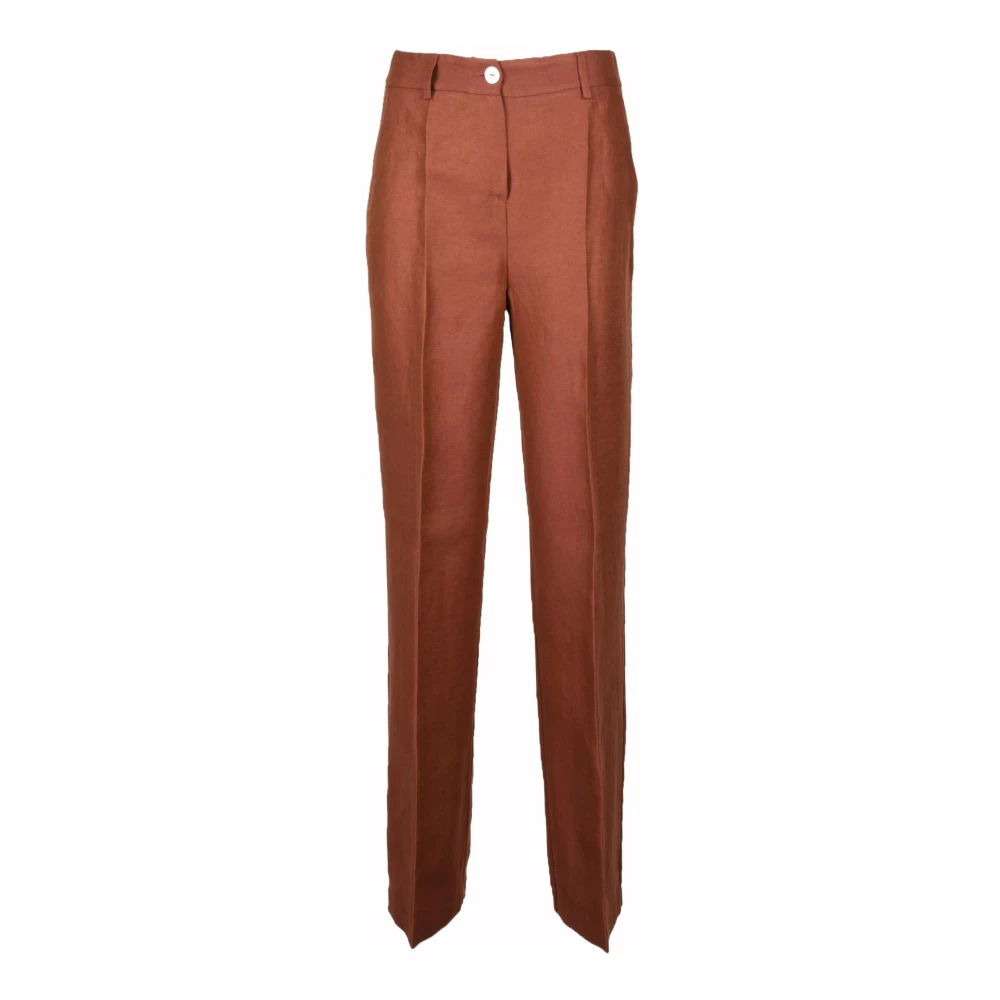 Nenette Linnen Viscose Broek Brown Dames
