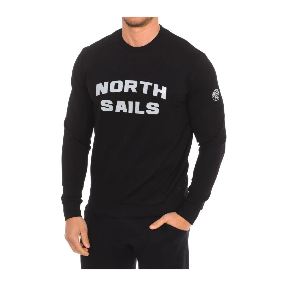 North Sails Men's Black Sweatshirts,, Ribbed Round Neck Sweatshirt Small