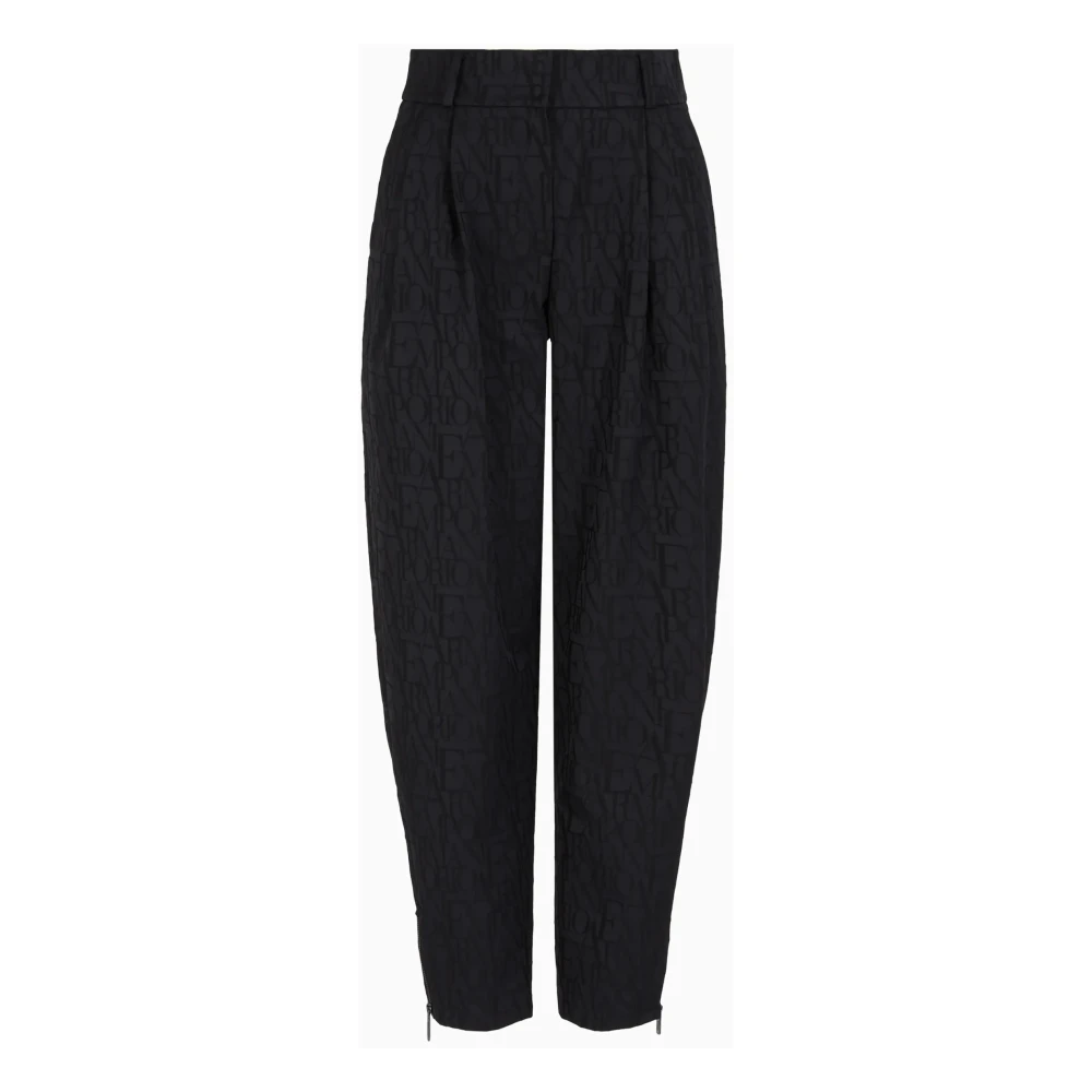 Emporio Armani Zwarte broek met logoprint en sluitingen Black Dames