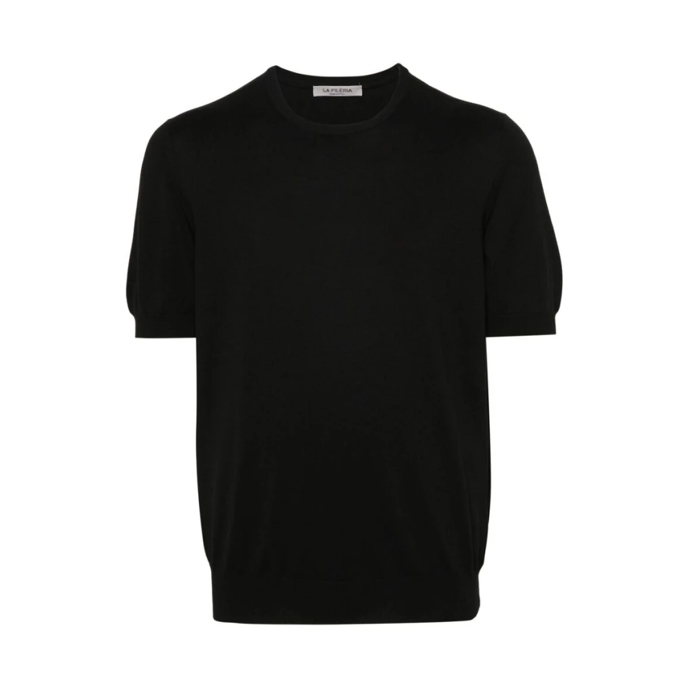 La Fileria Zwart Katoen Gebreid Crew Neck T-shirt Black Heren