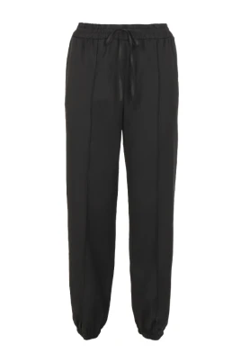 Svarta gabardinebyxor med elastisk midja