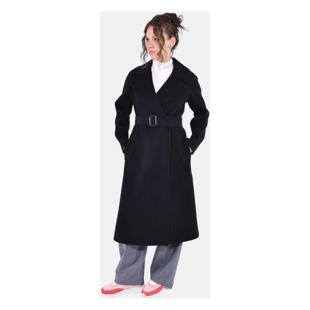 Max Mara Weekend Lange wollen jas met sjaalkraag Black Dames