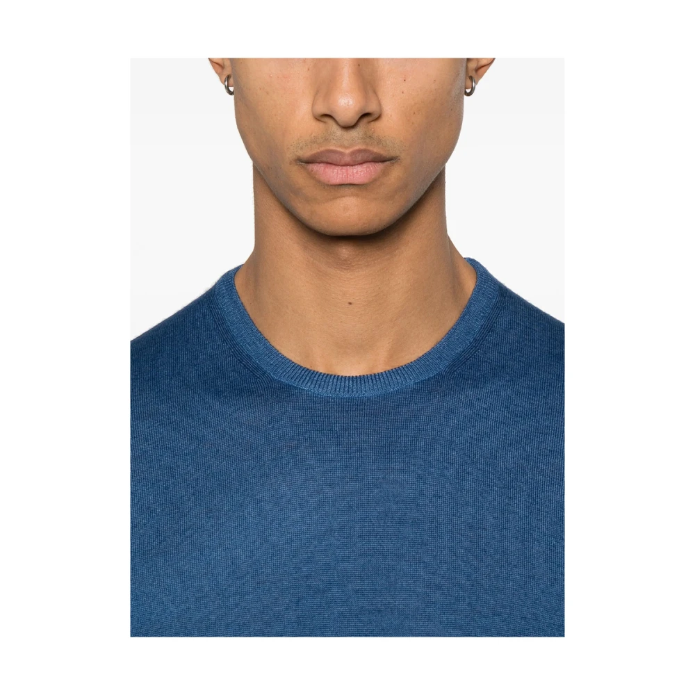 La Fileria Saffierblauwe Crew Neck Sweater Blue Heren
